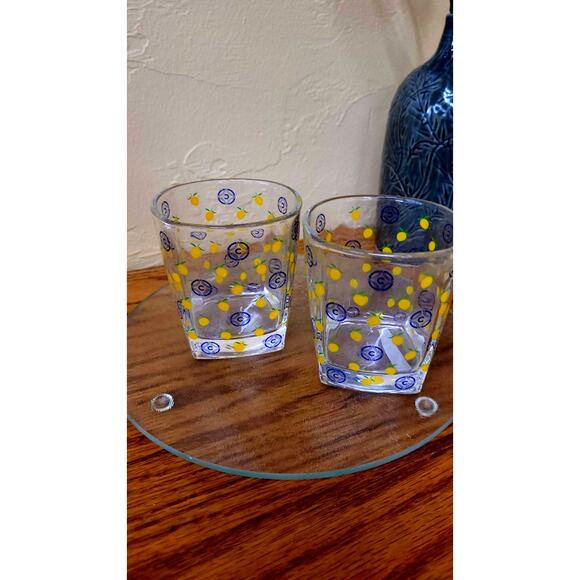 Caravella Limoncello Low Ball Glasses; Vintage; Square 6oz.; 3" Tall - Picture 2 of 3